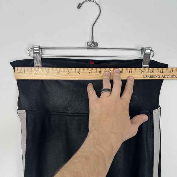 Spanx Black White Faux Leather Side Stripe Tummy Control Leggings SZ L - Picture 4 of 9